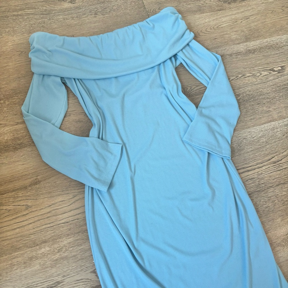 Shein Blue Fitted Off Shoulder Maternity Dress - Picture 3 of 9